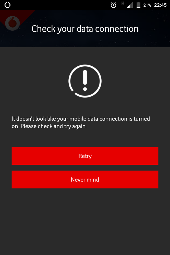 This is what happens when I try to connect to the My Vodafone app (exactly the same on my iPhone).