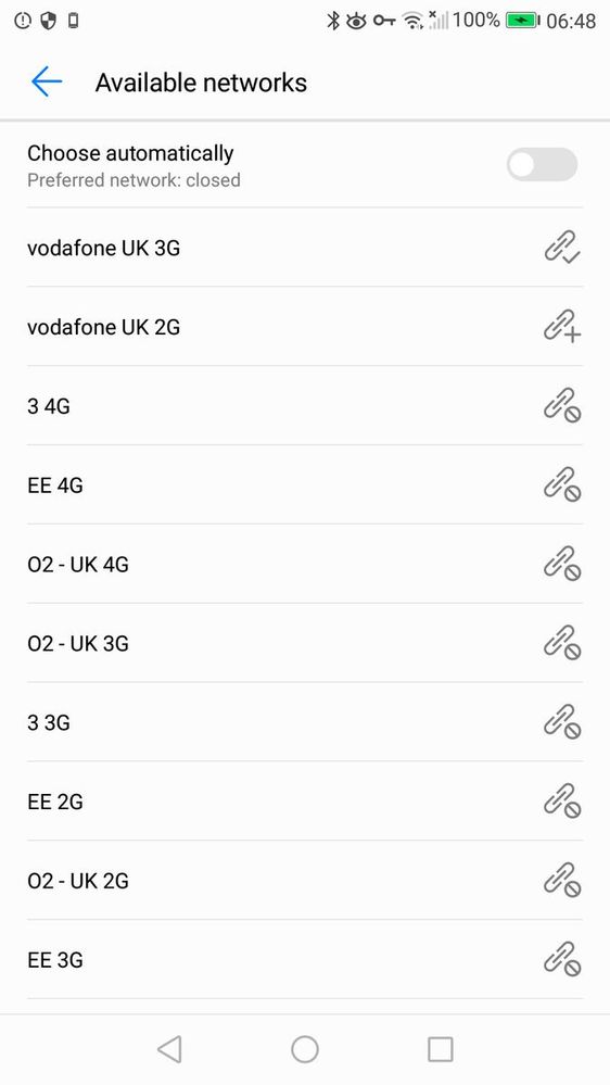Visible networks - note there's no Vodafone 4G in the list