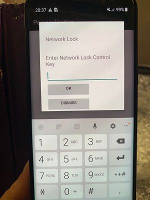 Network Lock. Enter Network Lock Control Key.