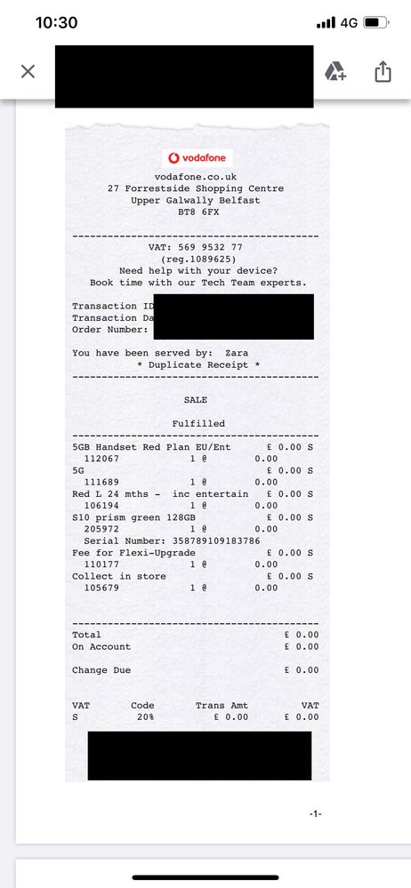 Receipt I received with original upgrade