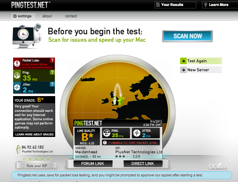 Ping Test Results